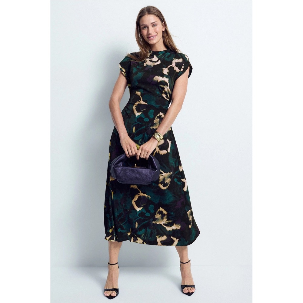 Luxely Cap Sleeve Mock Neck Midi Dress Size(4)